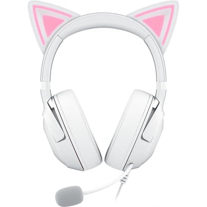 Razer Kraken Kitty V2 USB Wired Headset: Chroma RGB Kitty Ears - Stream Reactive Lighting - HyperClear Cardioid Mic - 40 mm Drivers - 7.1 Surround Sound - Comfortable Ear Cushions - White