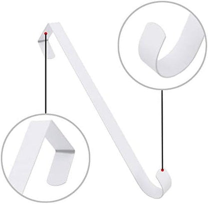 HiGift 2 Pack White Wreath Hanger for Front Door, Long Metal Over The Door Hook for Christmas and Party Wreath Making Decoration, Hanging Clothing, Towels, Wreaths, Bags, 15"