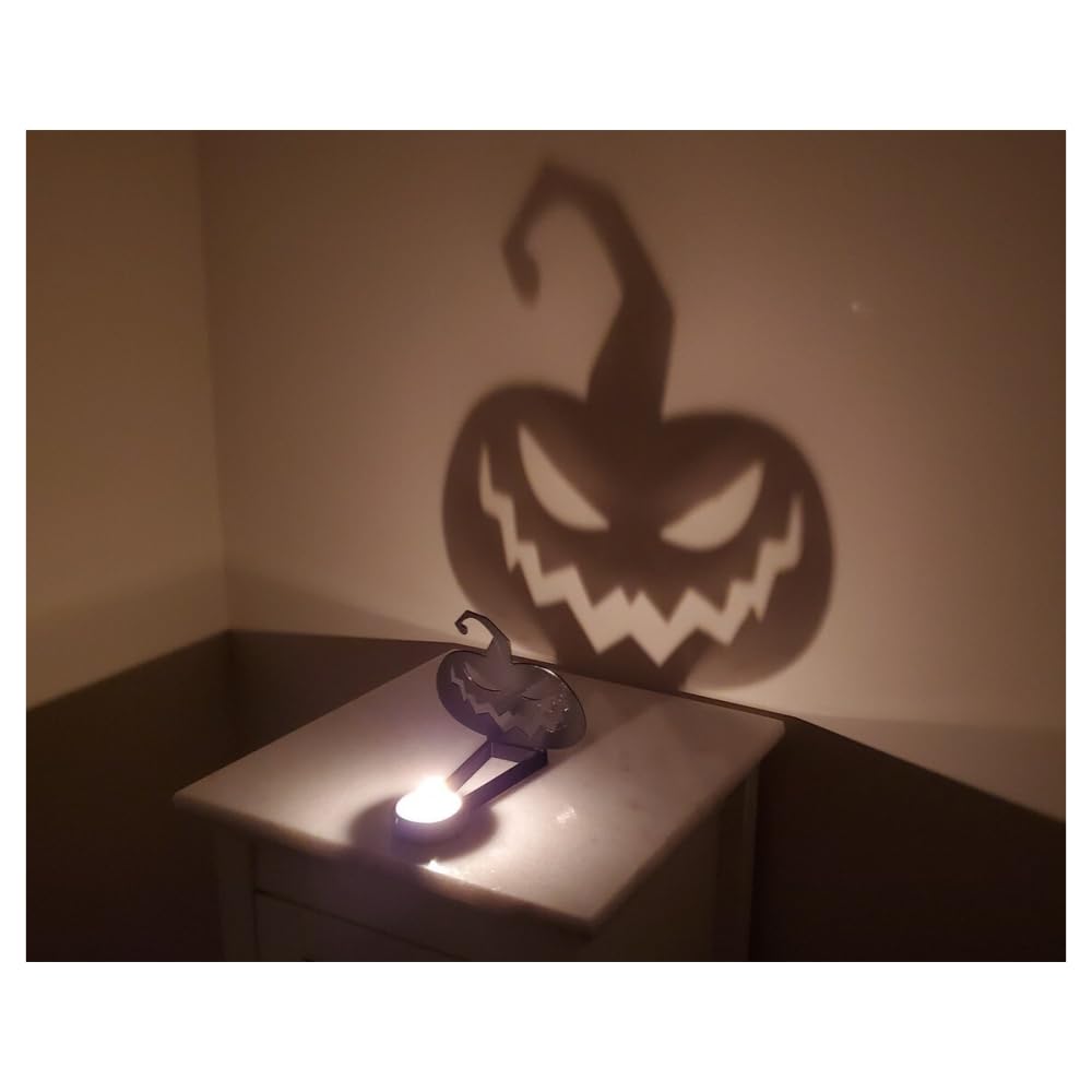 vrsquer Halloween Funny Shadow Stand Candle Holder Table Décor Candle Jars with Witch Skeleton Bat Monster Wolf Cat Pumpkin Table Centerpieces 1pc (color10)