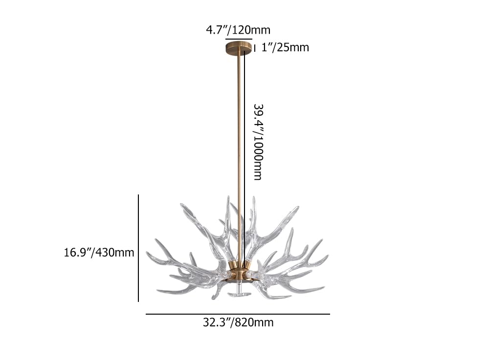 LOVEDIMA Resin Antler Chandelier, 9-Light Deer Horn Pendant Light Fixture for Living Room Bedroom Dining Room Kitchen (Gold)