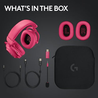 Logitech G PRO X 2 Lightspeed Wireless Gaming Headset, Detachable Boom Mic, 50mm Graphene Drivers, DTS:X Headphone 2.0—7.1 Surround, Bluetooth/USB/3.5mm Aux, for PC, PS5, PS4, Switch - Magenta