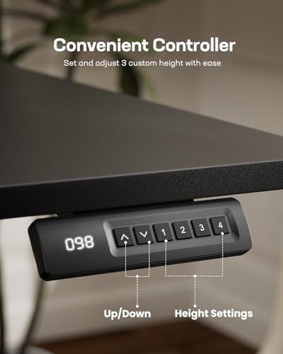 Marsail Standing Desk Adjustable Height Stand up Home Office Desk,‎ 48x24 Inch Electric Standing Computer Desk, with 4 Memory Presets, Headphone Hook, Cable Organizer, Black