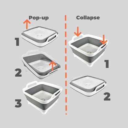 Collapsible Wash Basin for Baby Bottles - 2.4 Gallons Portable Wash Bin for RV Camping Sink, Space-Saving Dish Tub (Gray)