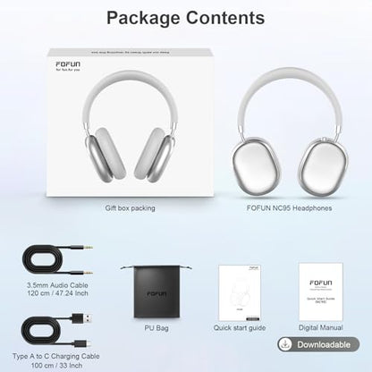 FOFUN NC95 Hybrid Active Noise Cancelling Headphones with Knob Control, 120H Playtime Over Ear Headphones Wireless Bluetooth 6.0, App Control, Hi-Res Audio, Comfort Fit, Clear Calls for Travel/Workout
