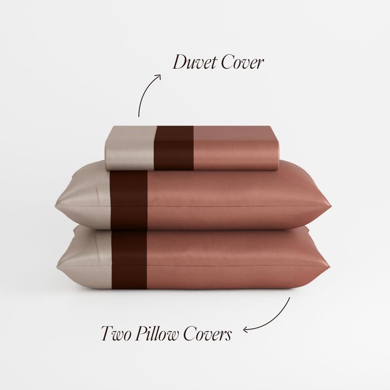 Stoa Paris Luxury Satin Queen Duvet Cover Set 3PCs, 300TC Silk-Like Bedding for Hot Sleepers, Skin & Hair Safe, Hidden Zipper + 2 Pillow Shams 20x30”, No Comforter Included, Vogue - Caramel, Wine