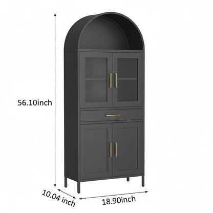 Festisoul 73 Inch Tall Metal Arched Bookshelf, 5 Tier Black Display Cabinet with Adjustable Shelves, Modern Arch Bookcase for Living Room Office, Easy Assembly