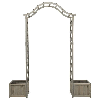Wooden Garden Arch with Planter Box, Large Grey Firwood Pergola for Climbing Plants, Decorative Entryway for Backyard, Patio, and Lawn Decor
