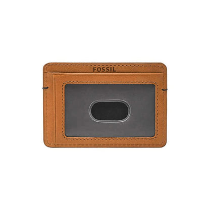 Fossil Men's Bronson Leather Slim Minimalist Card Case Front Pocket Wallet, Camel Plaid Emboss, (Model: ML4566235)