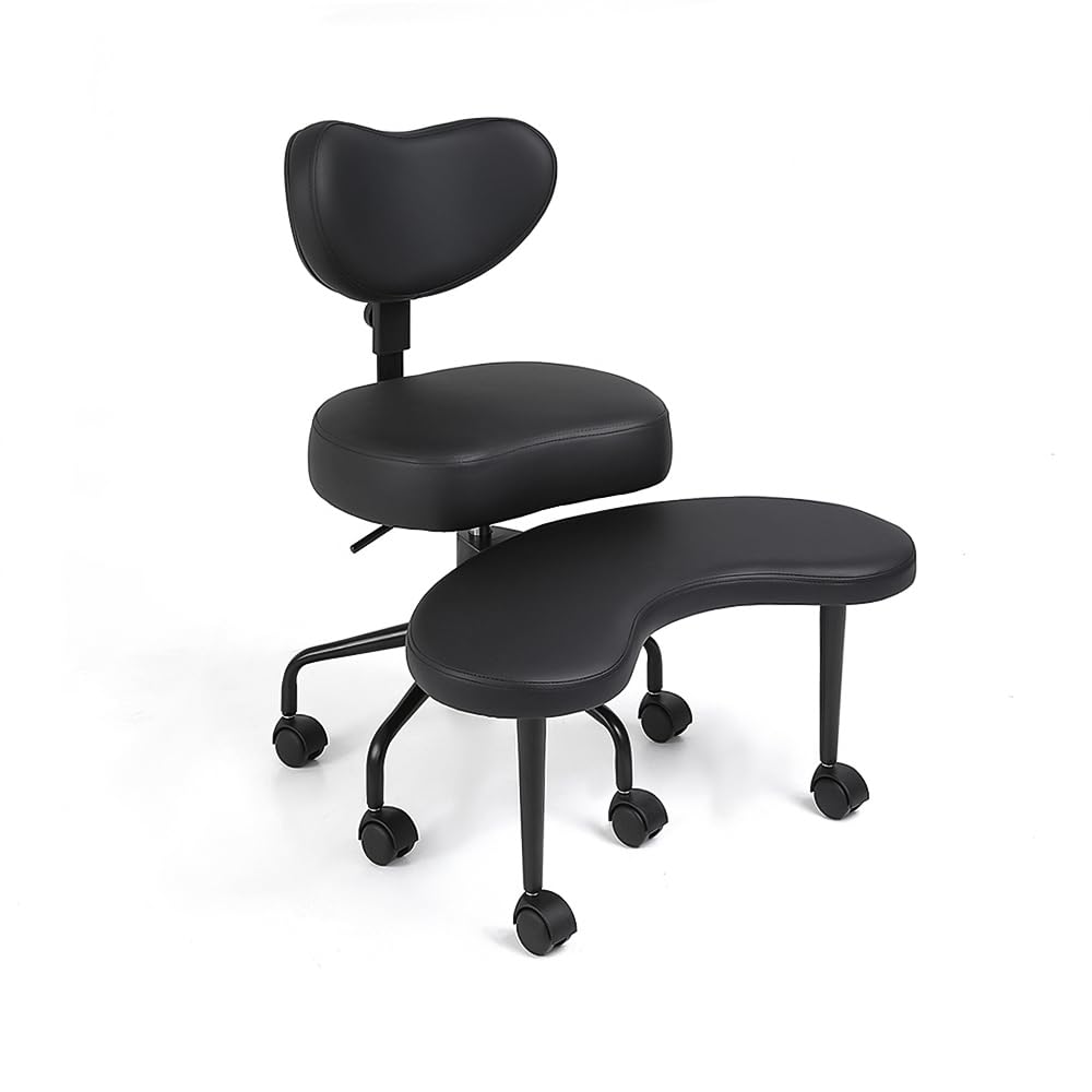 Pipersong Meditation Cross Legged Chair PRO, ADHD Chair with Height Adjustable Backrest, Criss Cross Desk Use with Footrest and Wheels for Home Office, Flexible Design for Fidgety Sitters, Black