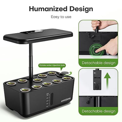 Ahopegarden Indoor Garden Hydroponics Growing System: 10 Pods Plant Germination Kit Aeroponic Herb Vegetable Growth Lamp Countertop with LED Grow Light - Hydrophonic Planter Grower Harvest Lettuce
