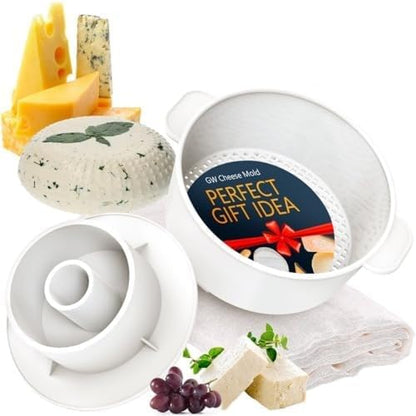 Grand Way Cheese Mold with a Follower and Cheesecloth – Cheese Making Kit – Cheesemaking Supplies – Cheese Set for Press – Reusable Cheesecloth – 100% Cotton Cloth for Straining – Paneer Maker
