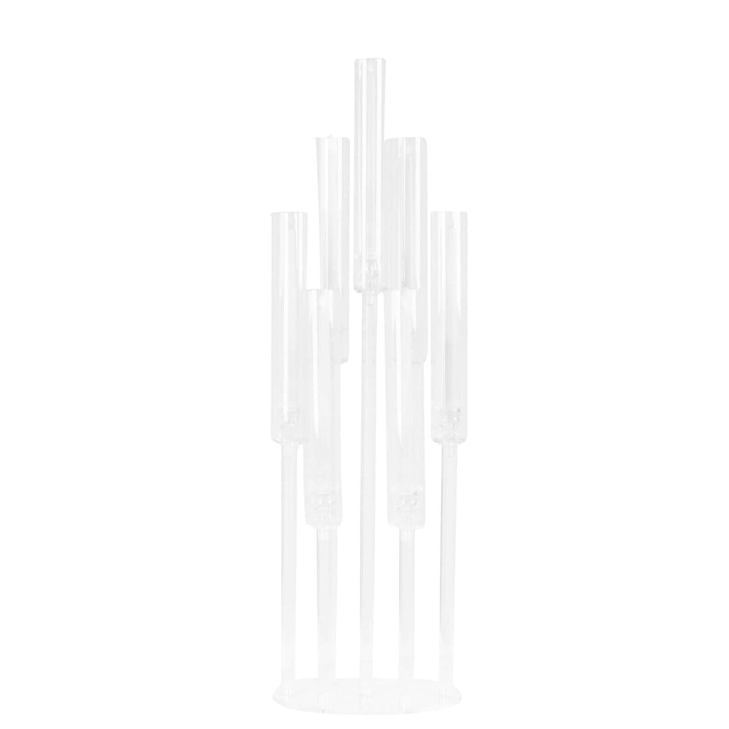 Efavormart 7 Arm Clear Acrylic Cluster Round Taper Candle Holder Candelabra, Pillar Candle Stick Stand with Circular Base - 33" Tall