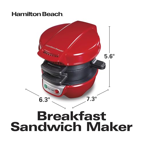 Hamilton Beach Breakfast Sandwich Maker with Egg Cooker Ring, Customize Ingredients, Perfect for English Muffins, Croissants, Mini Waffles, Perfect White Elephant Gifts, Coral (25483)