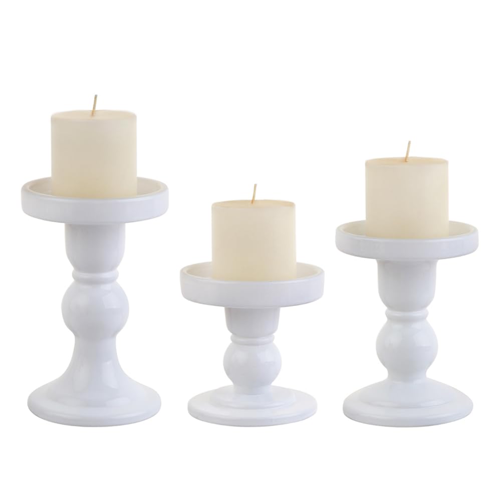 BTGLLAS 3-Piece Set of White Glass Candlestick, Crystal Candlestick Holder Holder and Conical Candle, Christmas Candle Holder Decoration, Family Living Room Wedding Candle Holder (white1set)