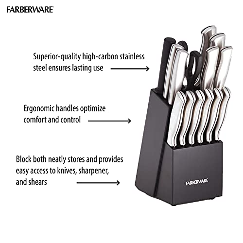 Farberware Juego de cuchillos de acero Inoxidable con sello bloque de 15 piezas