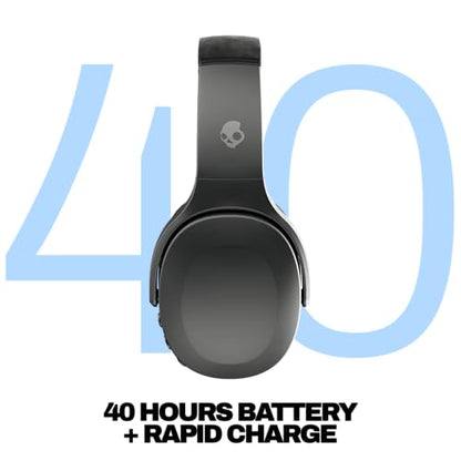 Skullcandy Crusher Evo Wireless Bluetooth Headphones with Extra USB-C Charging Cable, Multi-Sensory Bass, Noise Isolating Over-Ear Fit, 40 Hours Battery, Microphone for iPhone Android - True Black