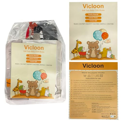Vicloon Cloth Books, 3D Touch Feel High Contrast Cloth Book, Baby Books Toys for Baby 0-12 Months, Soft Baby Books Touch and Feel Crinkle for Infants Toddler Gifts Toy(Rabbit)