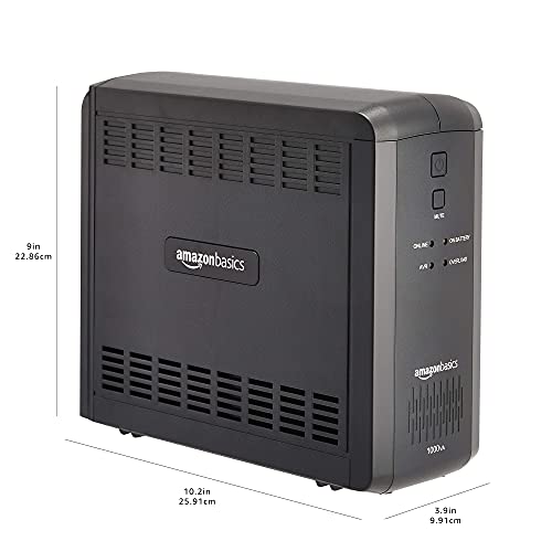 Amazon Basics UPS Battery Backup & Surge Protector 1000VA/550W, 9 Outlets, Line Interactive Uninterruptible Power Supply, for Power Outage Protection, Black