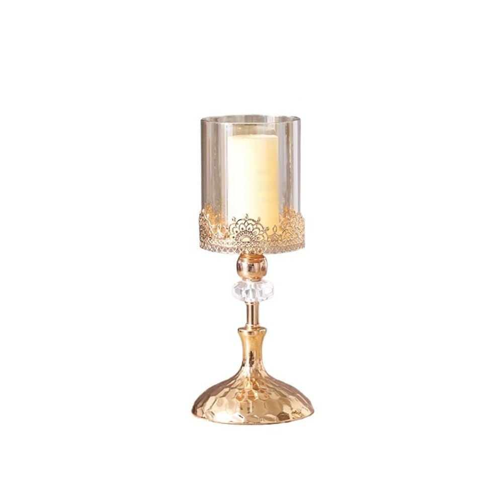cfycfy987 Candelabra Luxury Golden Metal Glass Candlestick Home Dining Table Decoration Ornament Candle Holder Candle Sticks Holder(Small)