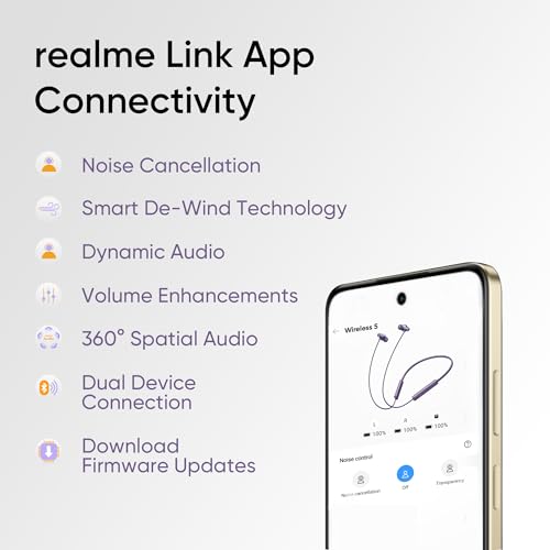 realme Buds Wireless 5 ANC in Ear Bluetooth Headphones, 50dB ANC, 13.6mm Dynamic Bass Driver, 360° Spatial Audio, 45ms Low Latency, Upto 38hrs Playback, IP55 Rating, Dual Device Connection - (Purple)
