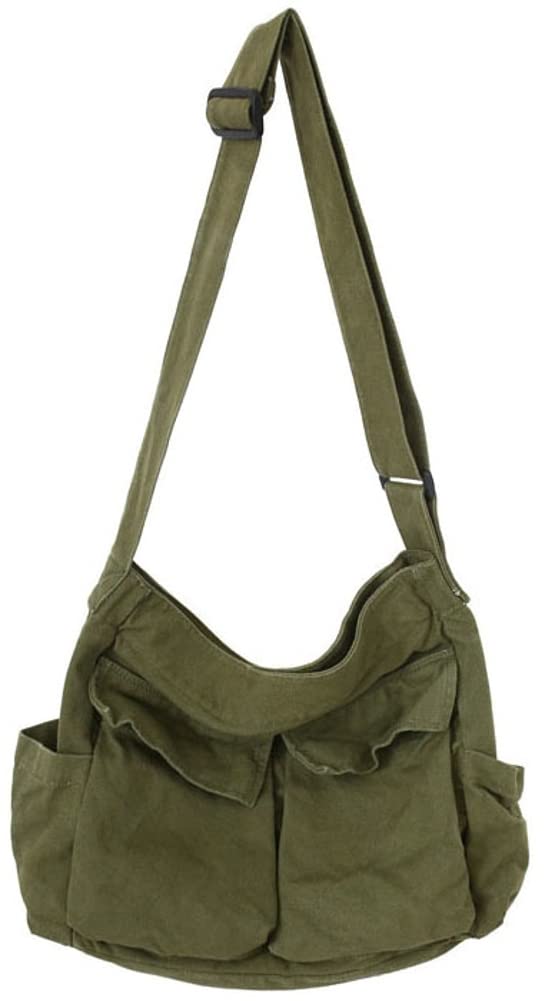 Women Men Crossbody Shoulder Bag Large Hobo Bag with Multiple Pockets Canvas Messenger Tote Bag for Women and Men