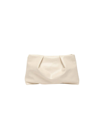 OYOANGLE Women's PU Leather Clutch Purses Small Zipper Ruched Minimalist Handbag Beige One Size
