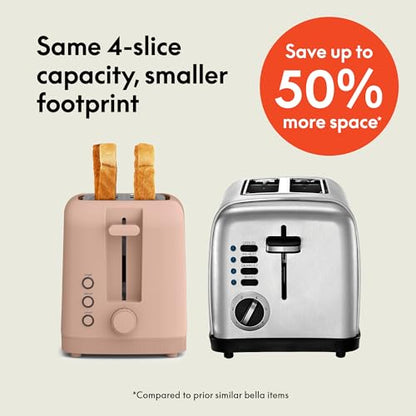 bella 2 Slice Slim Toaster, Fits-anywhere™ Kitchenware, 6 Setting Shade Control with Reheat & Cancel Buttons, Fits sourdough, 10” Long Slot, Anti Jam & Auto Shutoff, 900 Watt, Surf
