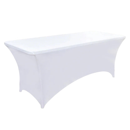 ZarzaaSik 10-Pack 6ft White Spandex Table Covers for Rectangle Standard Folding Tables - Wrinkle Resistant Stretch Tablecloths - Ultimate Fitted Table Protector for Parties, Banquet, Wedding