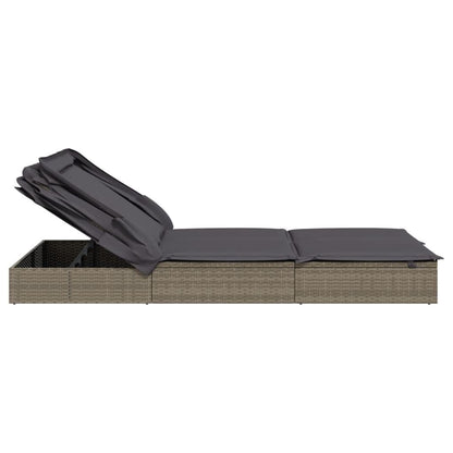 GFMGUEMV Foldable Outdoor Sunbed with Adjustable Armrests and Weather-Resistant Cushions for Two Persons, Modern Grey Patio Lounger