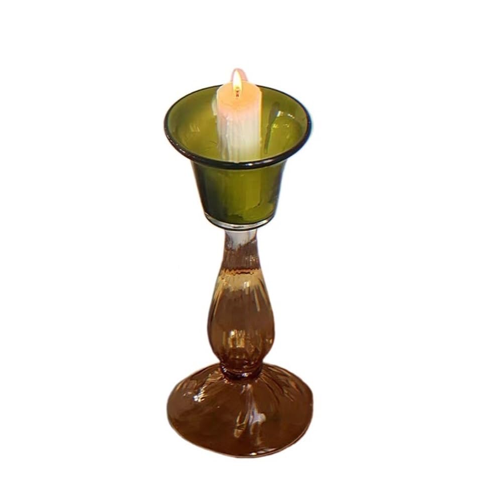 Candlestick Holders Second-Hand Transparent Single-Head Candlestick High-Grade Glass Green Decorative Aromatherapy Candle Holder Candle Holders