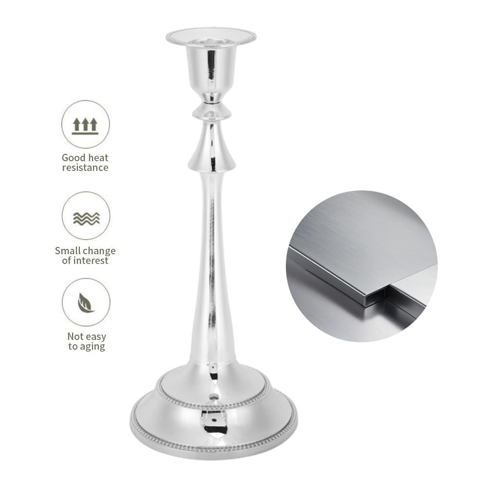 MOUMOUTEN Candelabra,2Pcs 1 Arm Silver Candlestick Holder Length 25cm Decorative Ambience Ornament for Home,Wedding, Restaurant and Other Occasions