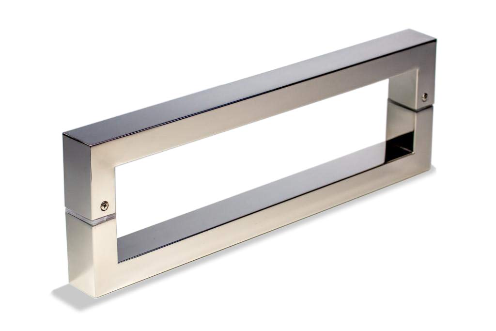 32 Inch 2-Sided Stainless Steel Door Handles Chrome Mirror Polished Finish, Internal External Modern Door Handle Pull Set for Commercial Glass Doors Sliding Doors Wooden Fiberglass, Rectangular Bar