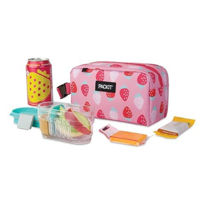 PackIt® Freezable Snack Box, Checked Out, Built with ECOFREEZE Technology, Collapsible, Reusable, Zip Closure with Buckle Handle, Designed For Work Snacks, Fresh Snacks On the Go, Adults, and All Ages