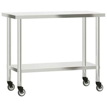 ZXQVLMRS Stainless Steel Kitchen Prep Table with Overshelf, Rolling Work Station with Wheels, Commercial Food Preparation Table for Restaurant Home Catering 43.3 x 21.7 x 59.1 Inches