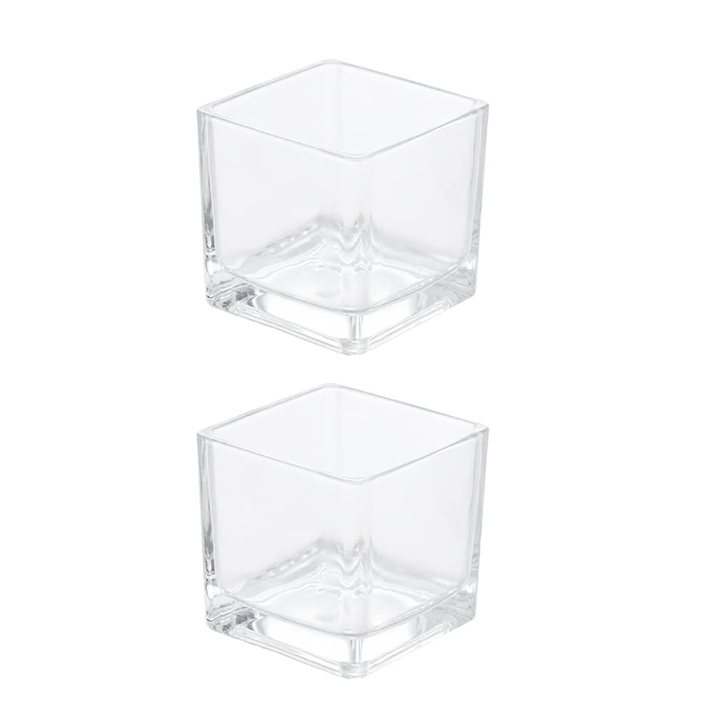 UUYYEO 2 Pcs Square Clear Glass Candle Holders Votive Tealight Candle Holders Candlestick Stand Holders Candle Centerpieces for Wedding Christmas