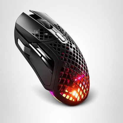 SteelSeries Aerox 5 Wireless - Holey RGB Gaming Mouse - Ultra-lightweight Water Resistant Design - 9 Buttons – Bluetooth/2.4 GHz - 18K DPI TrueMove Air Optical Sensor