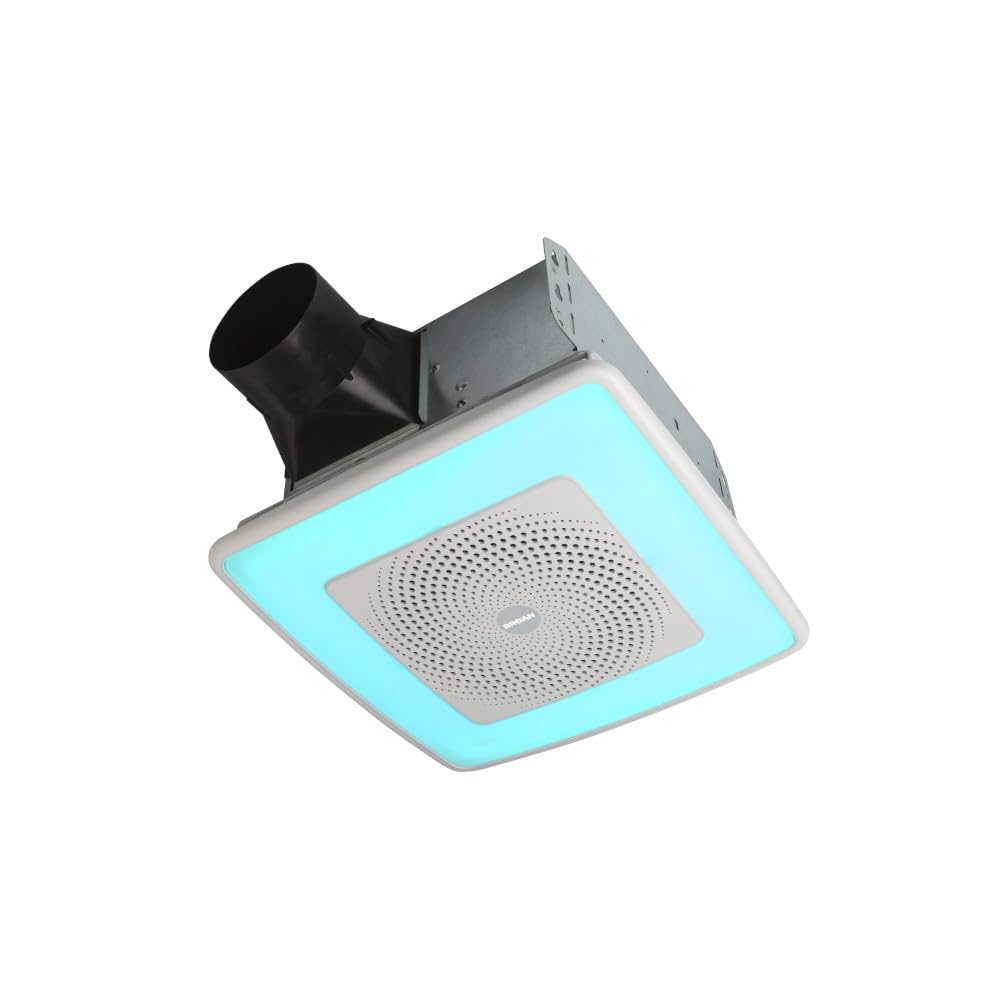 Broan-NuTone ChromaComfort Bathroom Exhaust Fan with Bluetooth Speaker, Powerful 110CFM/1.5 Sones, 24-color LED Light, SPK110RGBL, Wall Switch