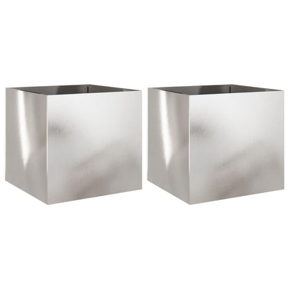 Tmriohed Stainless Steel Planter Boxes Set of 2 Large Silver Rectangular Modern Outdoor Indoor Garden Flower Pot 19.3"x18.5"x18.1" for Patio Balcony Living Room