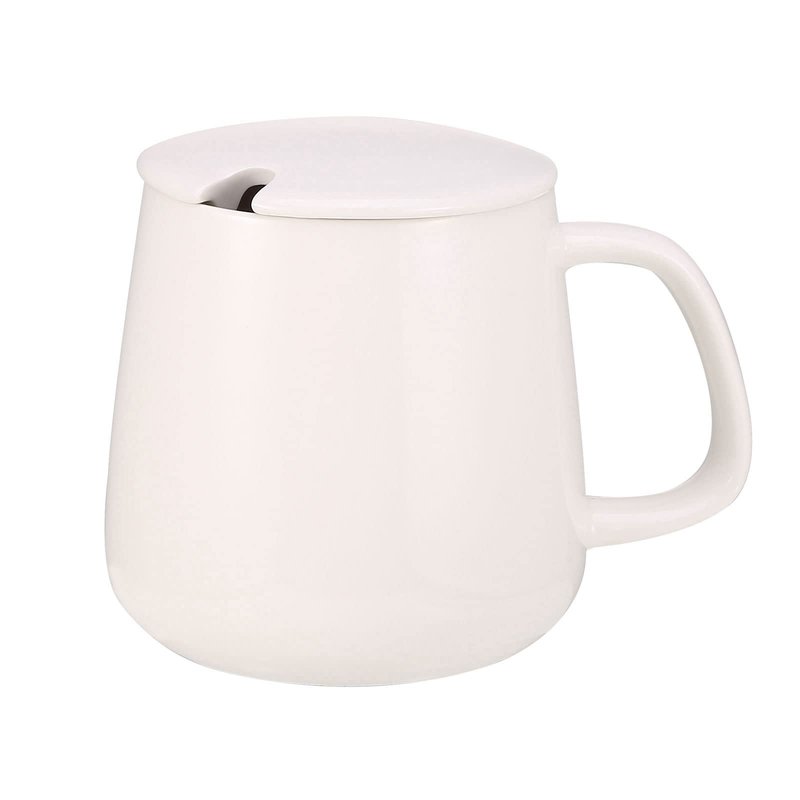 VOBAGA Coffee Cup with Lid and Flat-Bottom, 13 oz Tea Mug for Daily Use Warming Coffee&Tea(White)