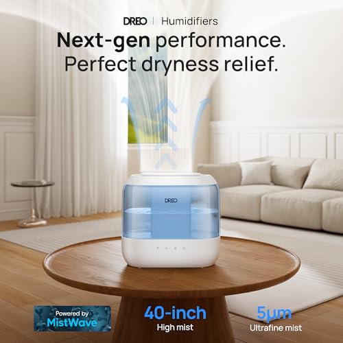 Dreo Humidifiers for Bedroom, 4L Top Fill for Large Room, 36H Runtime, 28 dB Quiet Supersized Cool Mist Air Humidifier for Baby Nursery, Plants, Indoor, Night Light, Easy to Clean & Fill