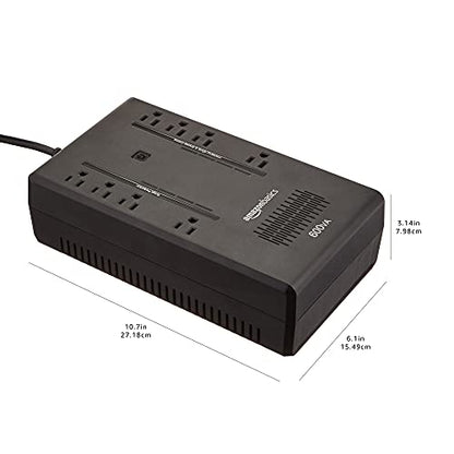 Amazon Basics UPS Battery Backup & Surge Protector 600VA/360W, 8 Outlets, Standby Uninterruptible Power Supply, for Power Outage Protection, Compact, Black