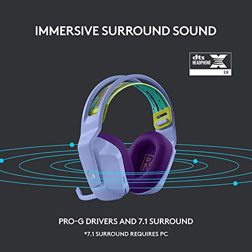 Logitech G733 Lightspeed Wireless Gaming Headset with Suspension Headband, LIGHTSYNC RGB, Blue VO!CE mic Technology and PRO-G Audio Drivers - Lilac