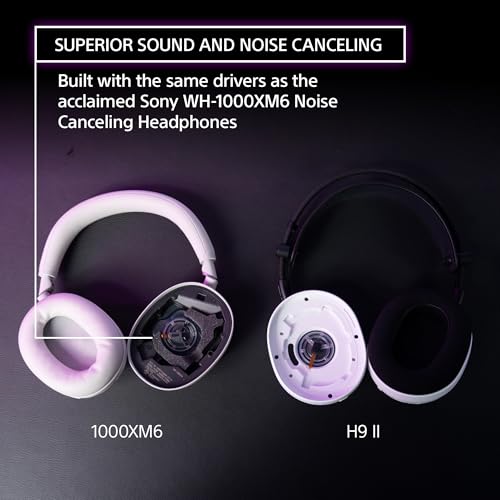 Sony INZONE H9 II Wireless Noise Canceling Gaming Headset, WH-1000XM6 Drivers, Lightweight, Detachable Cardoid AI Mic, 2.4GHz and Bluetooth, Soft Case, for PC, PS5, Switch, and Mobile, White