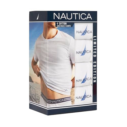 Nautica Men's 4-Pack Cotton Limited Edition Crew Neck T-Shirts, White 05 Logo