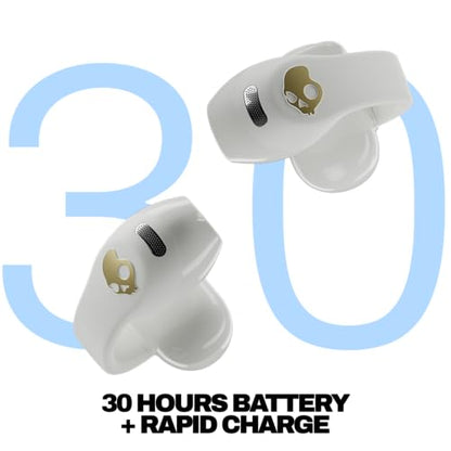 Skullcandy Push 720 Open Wireless Open Ear Bluetooth Earbuds, Headphones, Waterproof, Clip-On Lightweight Design, 30 Hours Battery, Wireless Charging Pouch, Microphone for iPhone Android - Bone