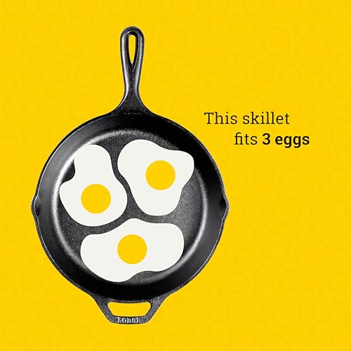 Lodge 10.25 Inch Cast Iron Skillet – Pre-Seasoned Frying Pan with Teardrop Handle – Oven, Stovetop, Grill & Campfire Use – Made in USA – Durable, Non-Toxic, Even-Heating Cookware – Black
