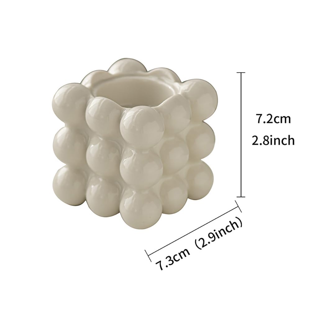 Ceramic Cube Golden Candle Holder Handheld Candlestick Holders Decorative Candle Stand Middle East Arabian Festival Candlestick Dining Table Party Home Decoration Ornament (White)
