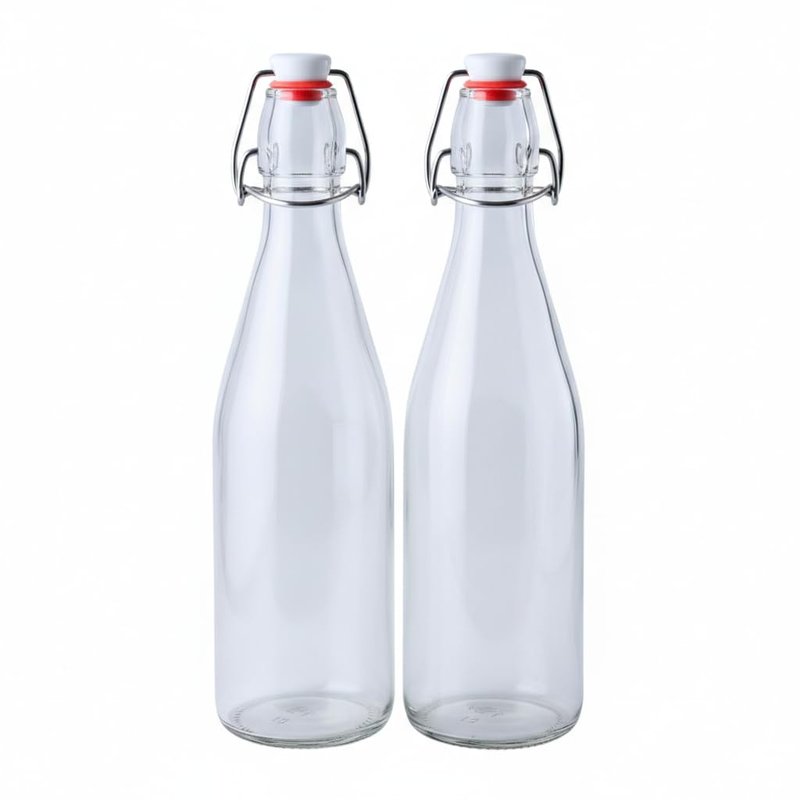 FastRack Swing Top Glass Bottles 16 oz (500ml) – 2 Pack | Clear Flip Top Bottles with Airtight Lids | Reusable Glass Containers for Olive Oil, Vinegar, Kombucha, Beer & Fermentation