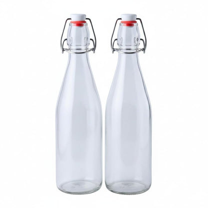 FastRack Swing Top Glass Bottles 16 oz (500ml) – 2 Pack | Clear Flip Top Bottles with Airtight Lids | Reusable Glass Containers for Olive Oil, Vinegar, Kombucha, Beer & Fermentation