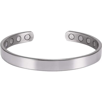 MagnetRX® Magnetic Bracelets for Men & Women - Elegant Bangle Men’s Cuff - Golf/Tennis Elbow & Balance, Stainless Steel Magnetic Bracelets for Women (Polished Silver | Medium)